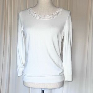 Banana Republic Cream Knit Sweater with Pearl Embellished Collar
